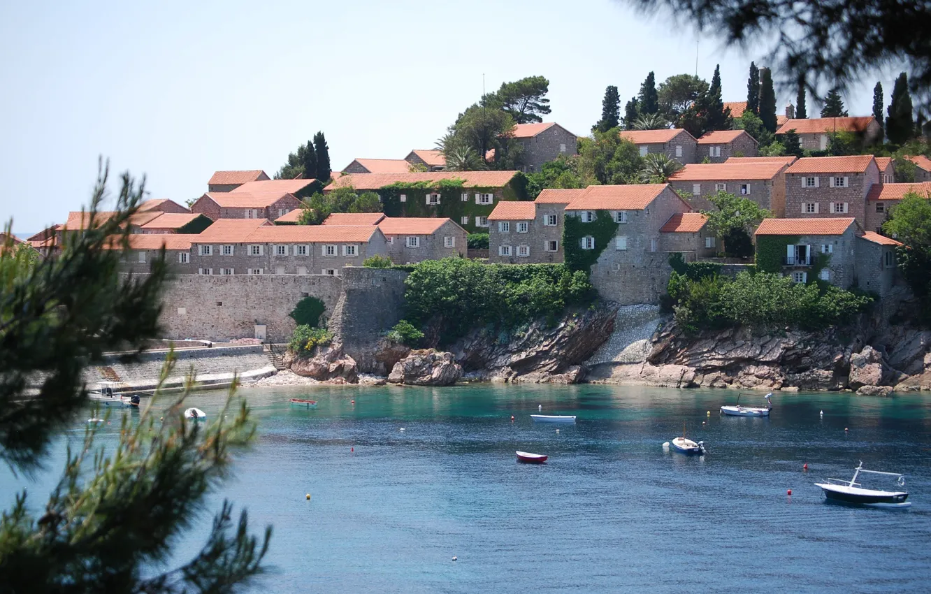 Photo wallpaper sea, the city, Adriatica, SV.Stefan, Montenegro, Montenegro, Sveti Stefan island
