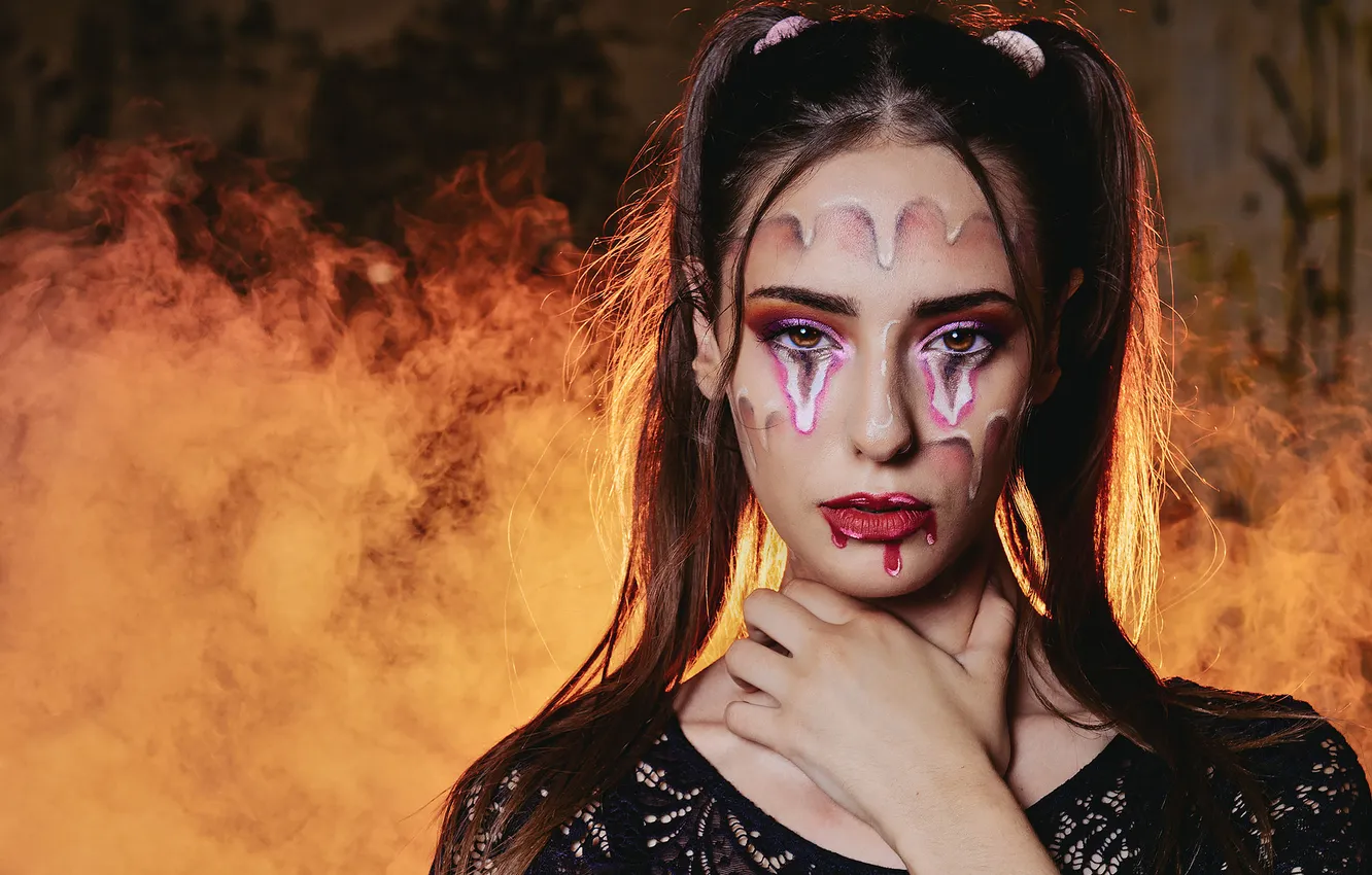 Photo wallpaper look, girl, face, style, portrait, makeup, Halloween, image