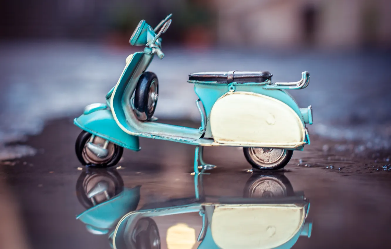 Photo wallpaper macro, stream, model, toy, moped, shooting, scooter, photo