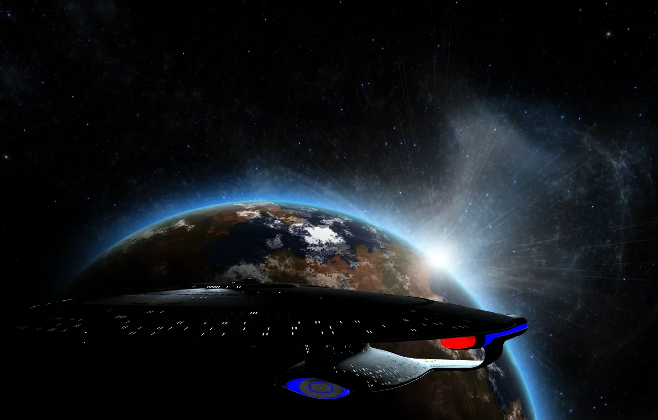 Photo wallpaper space, planet, spaceship, spaceship