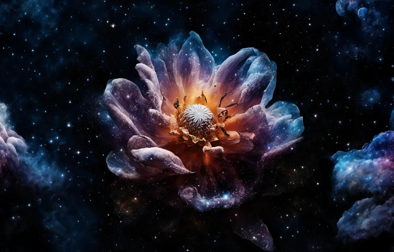 Photo wallpaper space, stars, landscape, flowers, nebula, nature, fiction, the universe
