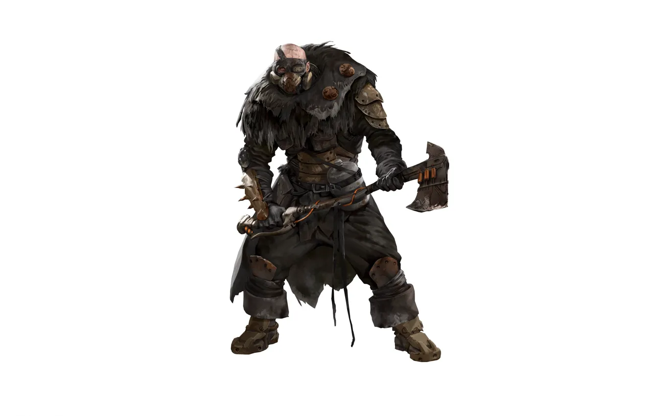Photo wallpaper weapons, warrior, gas mask, axe