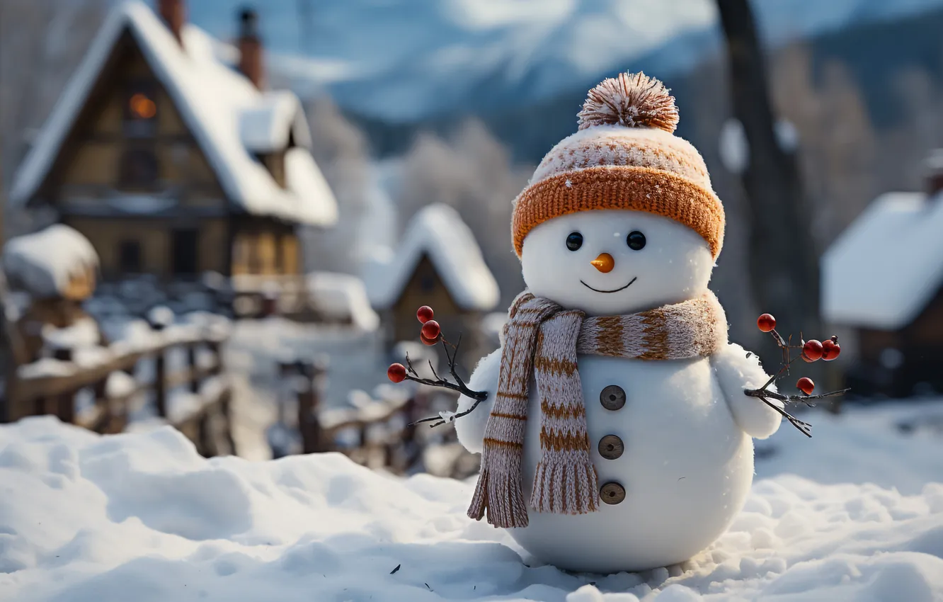 Photo wallpaper winter, snow, new year, Christmas, snowman, Christmas, winter, snow