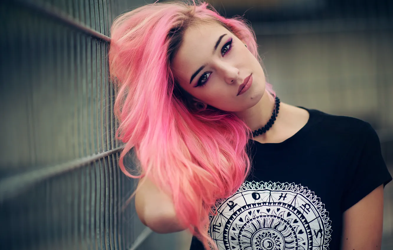 Photo wallpaper look, pose, model, the fence, portrait, makeup, Mike, hairstyle