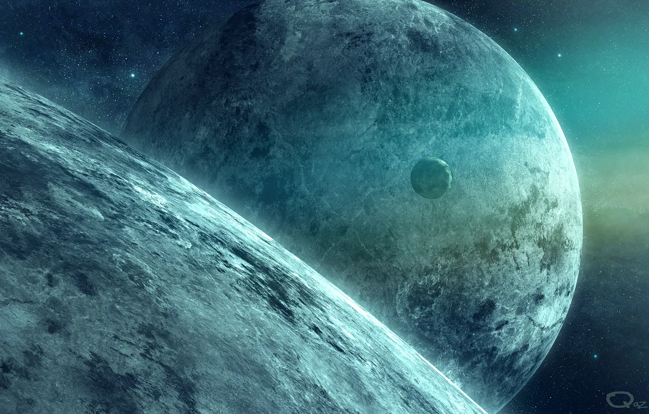 Photo wallpaper space, stars, planet, satellite, art, QAuZ
