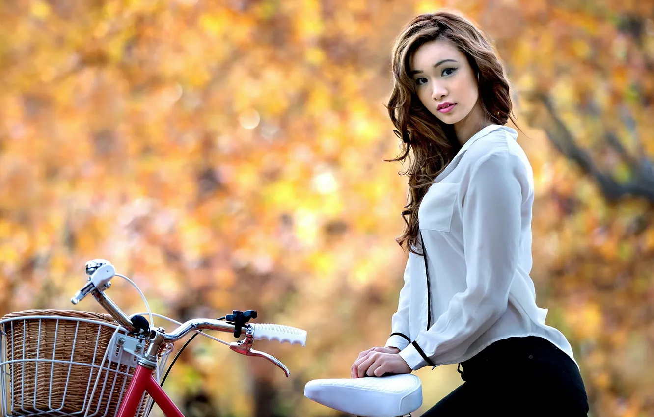 Photo wallpaper girl, bike, Asian