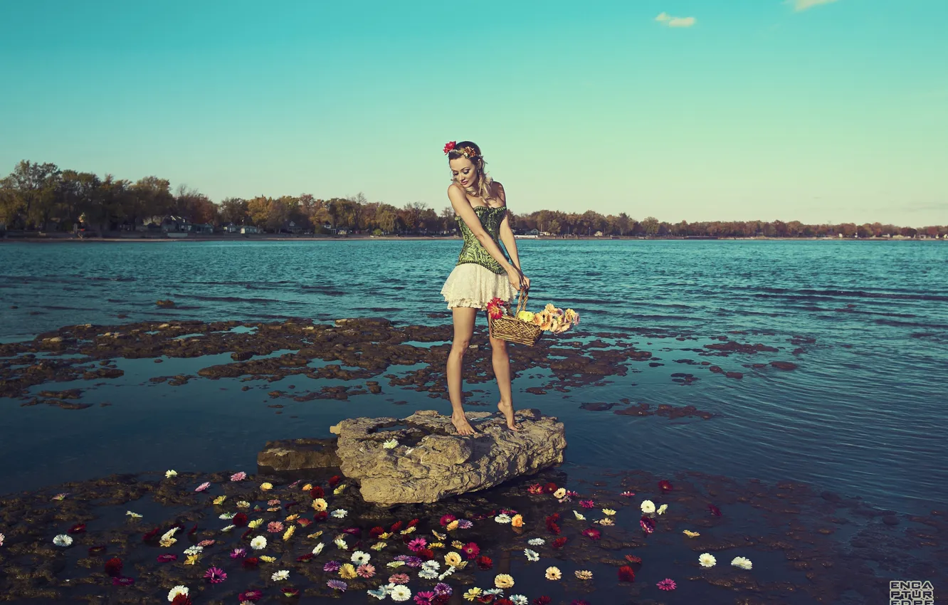 Photo wallpaper girl, flowers, corset, girl, woman