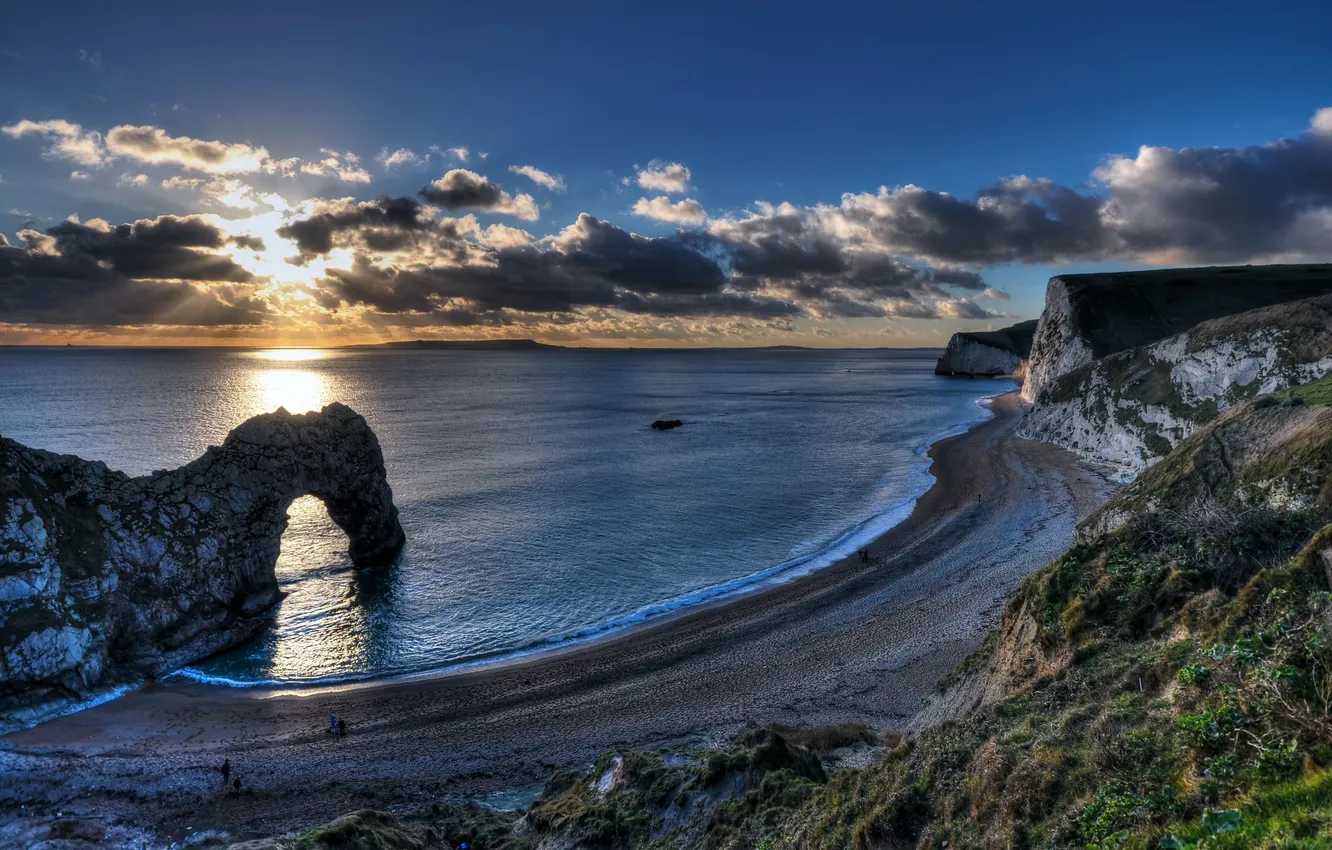 Photo wallpaper sand, sea, wave, the sky, clouds, landscape
