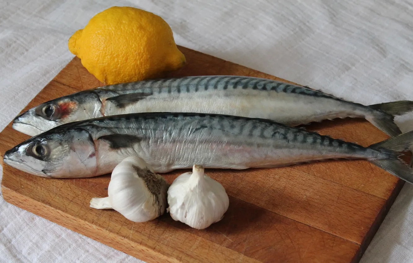 Photo wallpaper lemon, fish, garlic