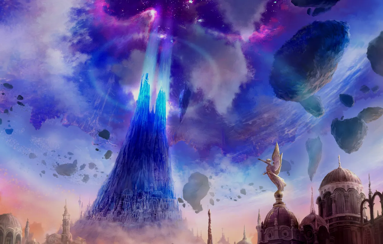 Photo wallpaper the sky, stars, clouds, magic, building