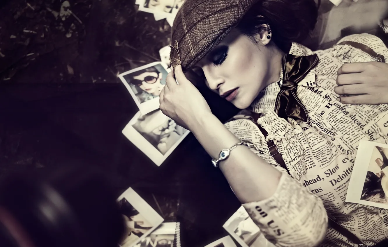 Photo wallpaper girl, photos, cap, shirt, tie