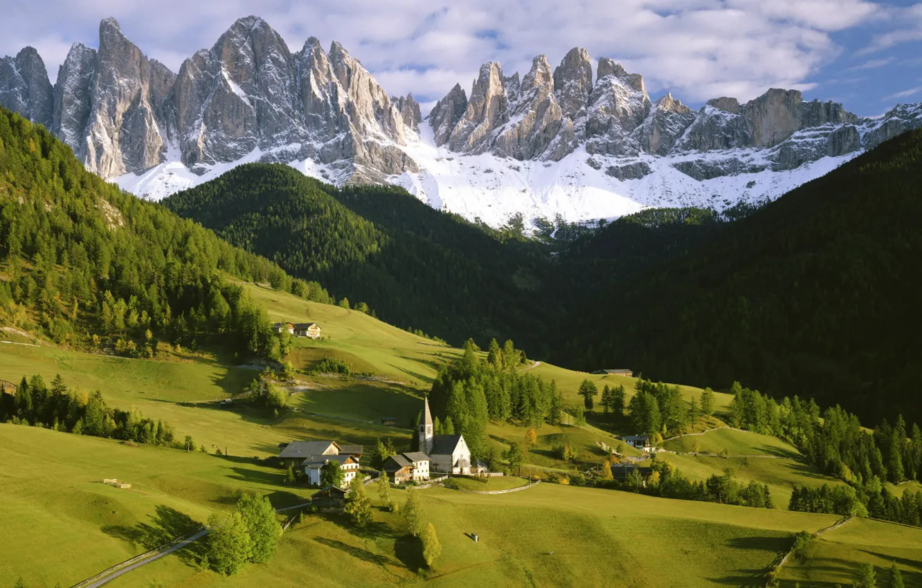 Photo wallpaper mountains, Austria, village, Alps, meadow, Tyrol