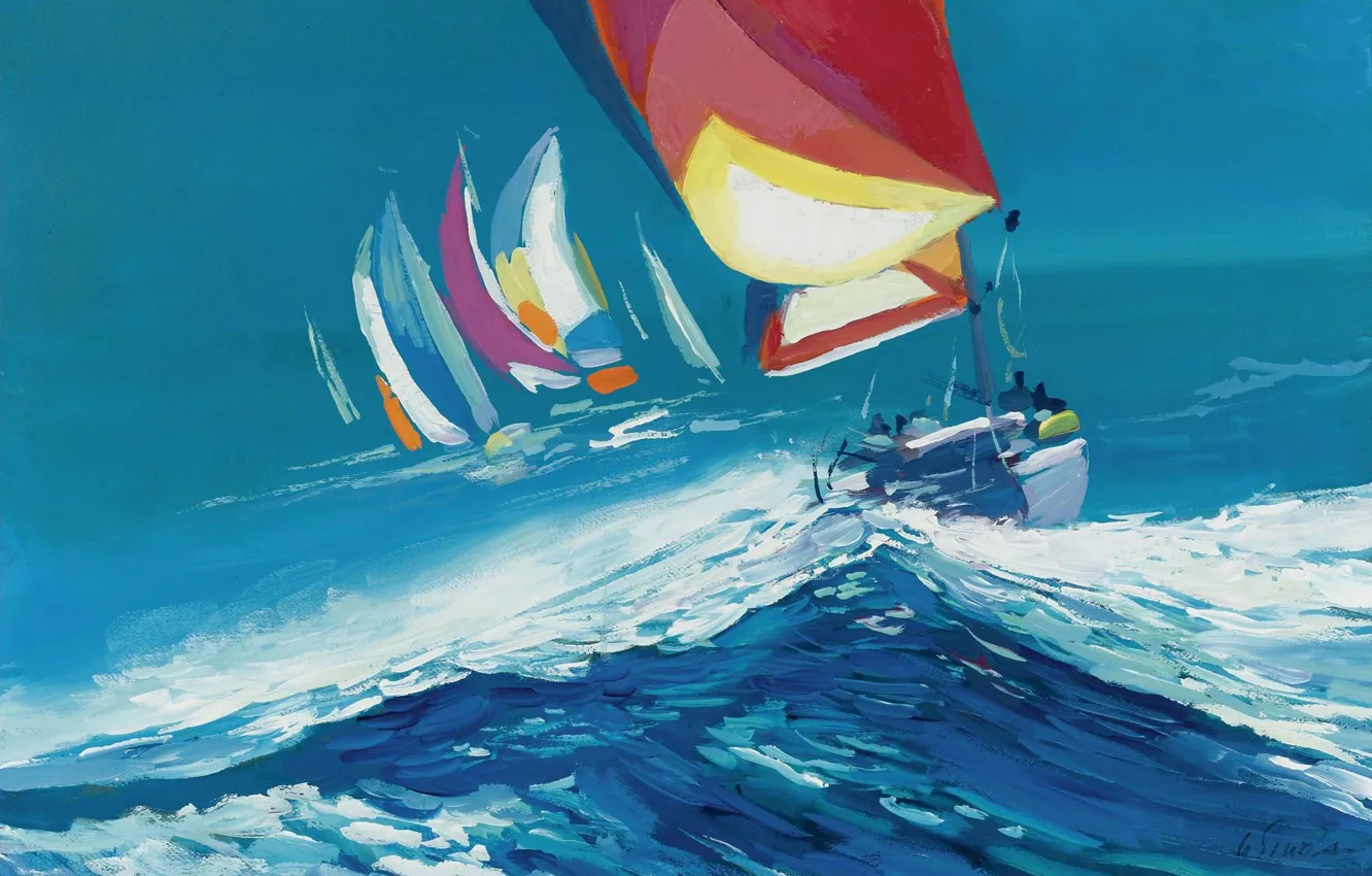 Photo wallpaper sea, wave, the wind, picture, yacht, sail, regatta, Nicola Simbari