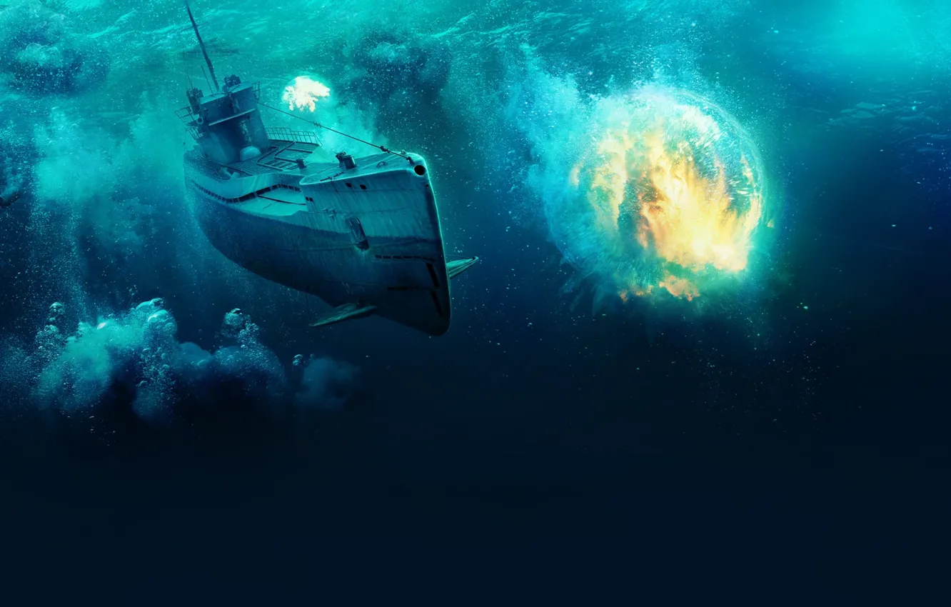 Photo wallpaper depth, Germany, Depth charges, Under attack, U-190 submarine