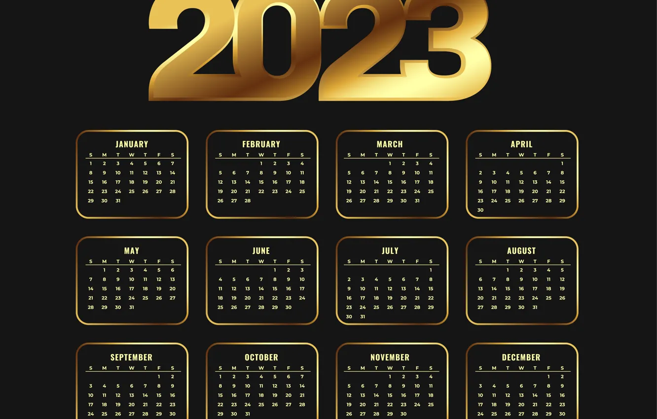 Photo wallpaper the dark background, new year, a month, frame, figures, gold, black background, gold plated