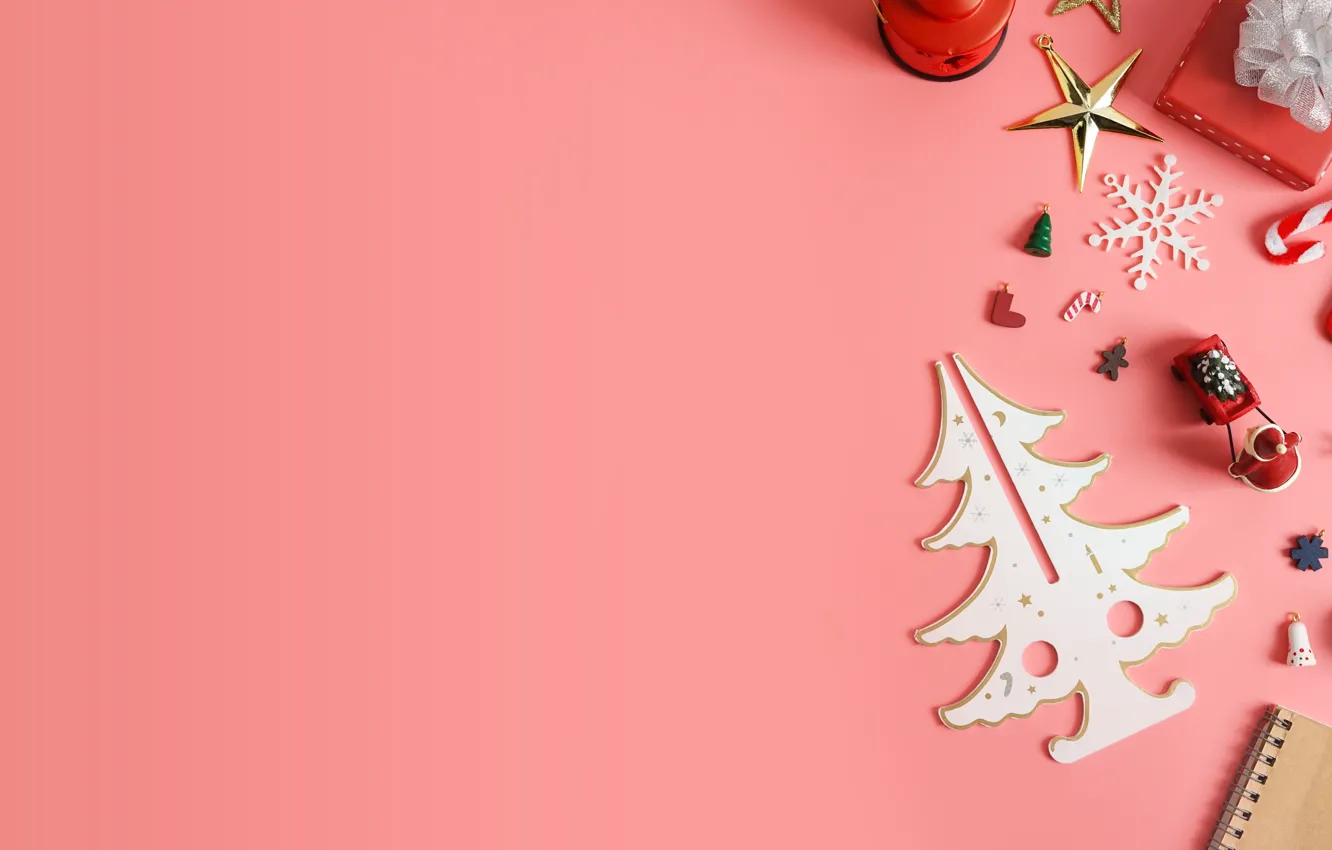Photo wallpaper decoration, New Year, Christmas, Christmas, pink background, pink, New Year, decoration
