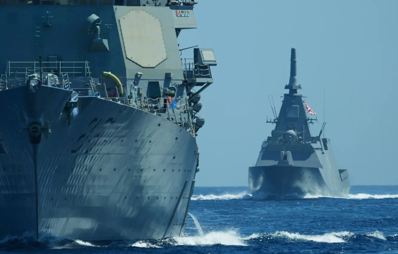 Photo wallpaper exercises, JS Noshiro, USS Shoup, DDG-86, FFM-3