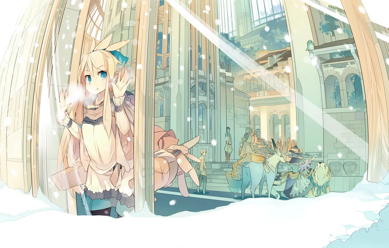 Photo wallpaper winter, snow, room, animal, street, window, art, girl