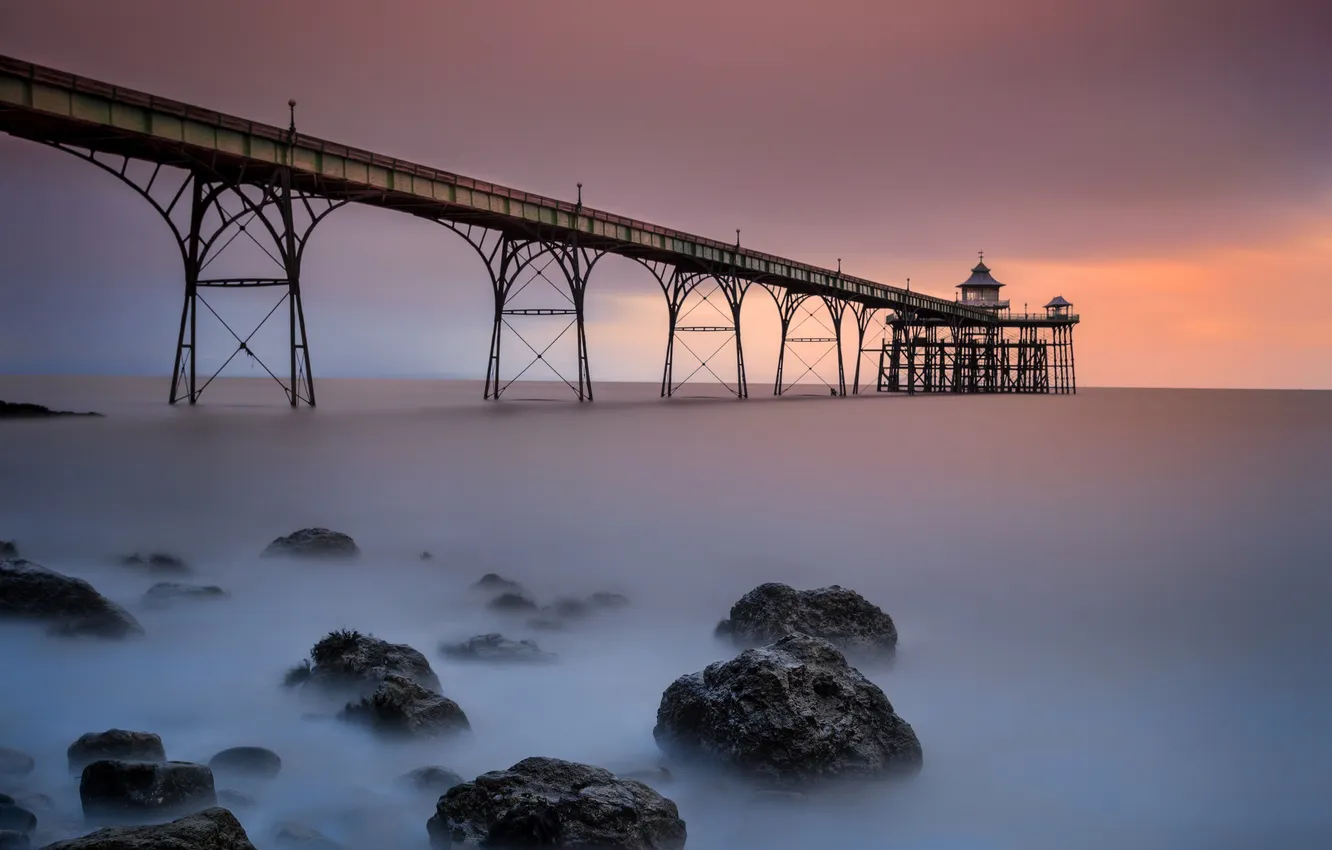 Photo wallpaper sea, the sky, clouds, stones, pierce, support