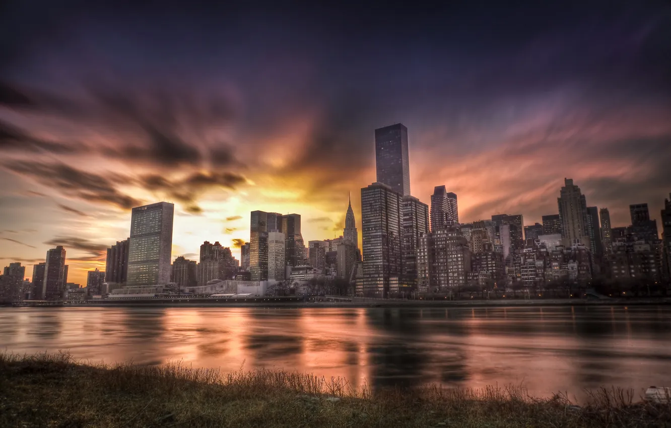 Photo wallpaper sunset, the city, skyscrapers, USA, USA, America, New York, New York City
