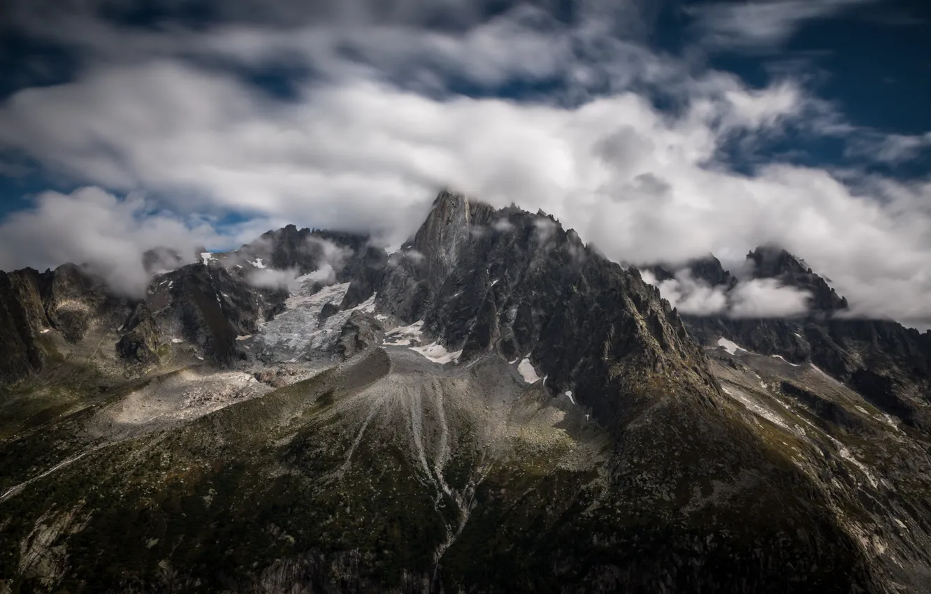 Photo wallpaper clouds, mountains, tops, France, Alps, Blanc, Petit Dru