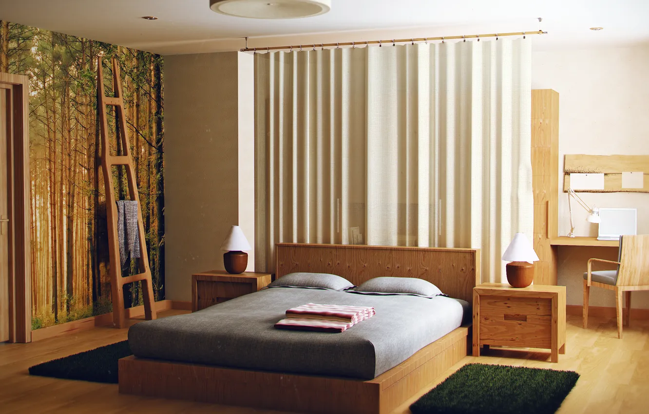 Photo wallpaper design, style, interior, bedroom, eco apartment