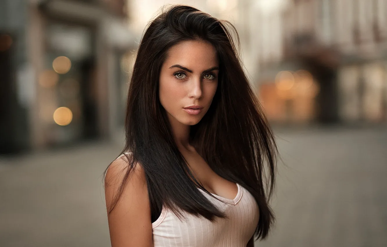 Photo wallpaper look, glare, background, model, portrait, makeup, Mike, brunette