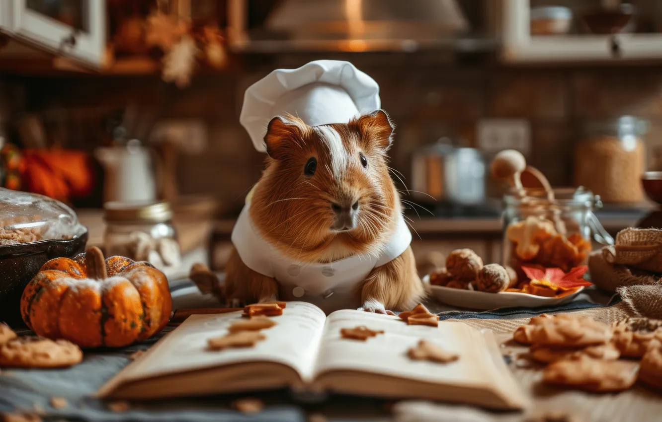 Photo wallpaper autumn, look, pose, holiday, hamster, pumpkin, Halloween, the scenery