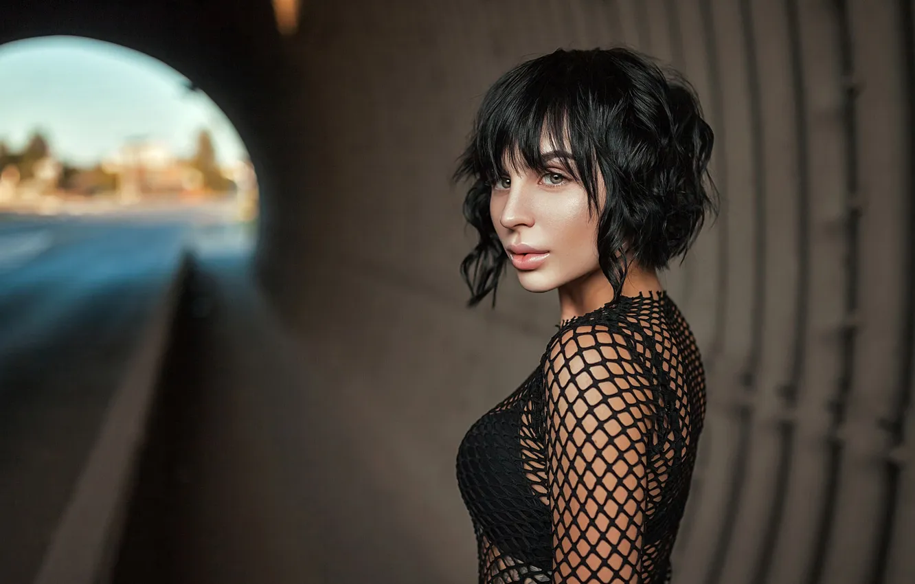 Photo wallpaper look, model, portrait, makeup, brunette, hairstyle, the tunnel, is