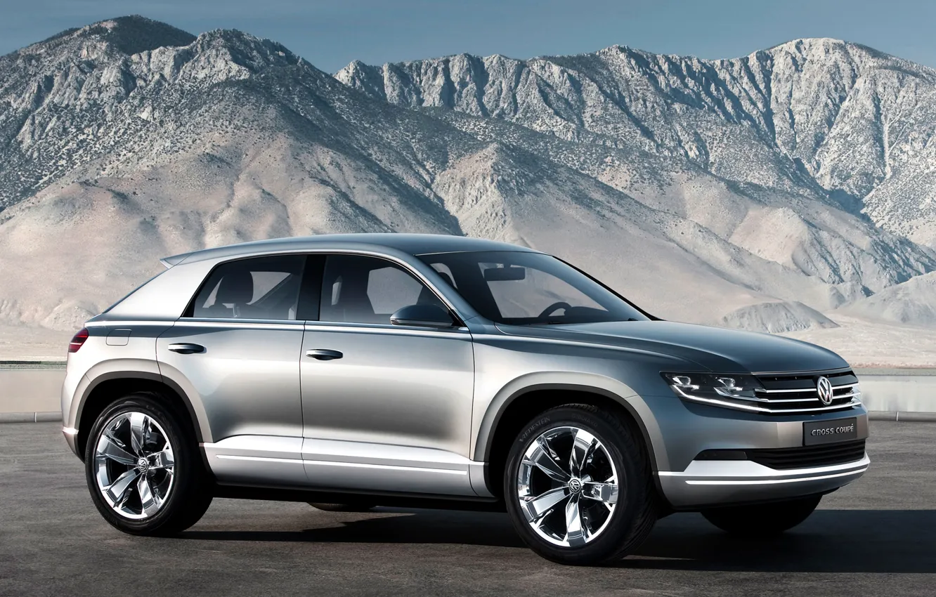 Photo wallpaper mountains, silver, concept, volkswagen, the concept, the front, Volkswagen, the cross coupe