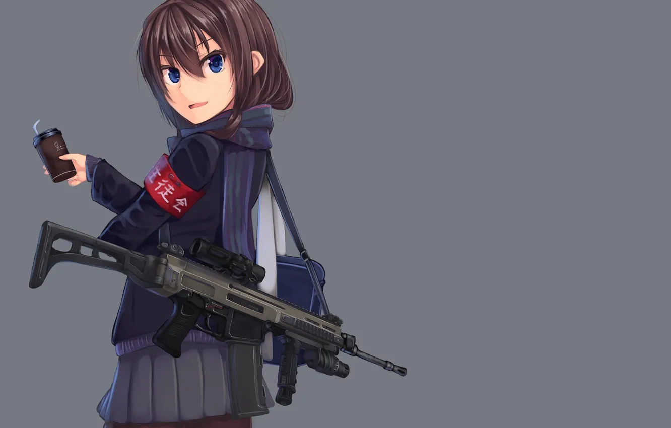 Photo wallpaper girl, gun, weapon, anime, pretty, rifle, japanese, bishojo