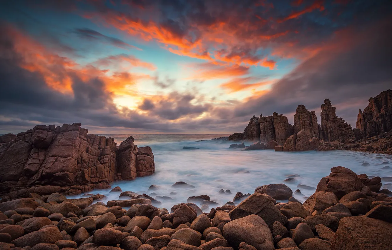 Photo wallpaper sea, beach, the sky, stones, excerpt, Australia