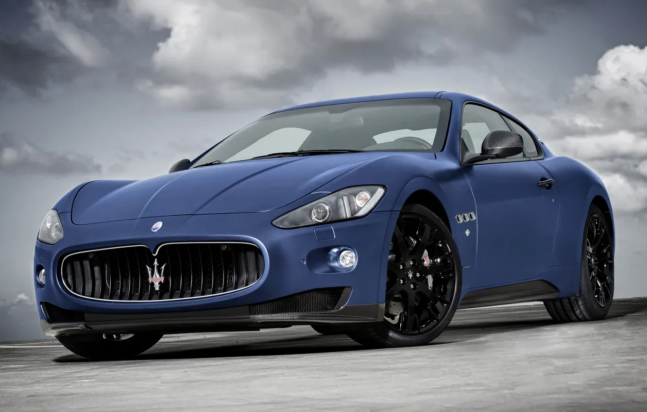 Photo wallpaper the sky, clouds, blue, supercar, maserati, Maserati, the front, limited edition