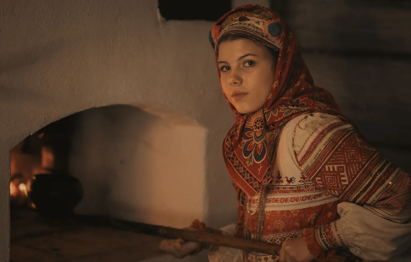Photo wallpaper stove, beauty, Russian girl, Dmitry Scheslavsky