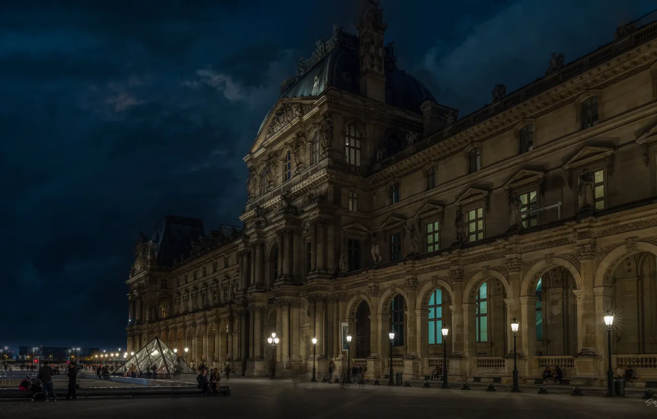Photo wallpaper night, the city, France, Paris, The Louvre