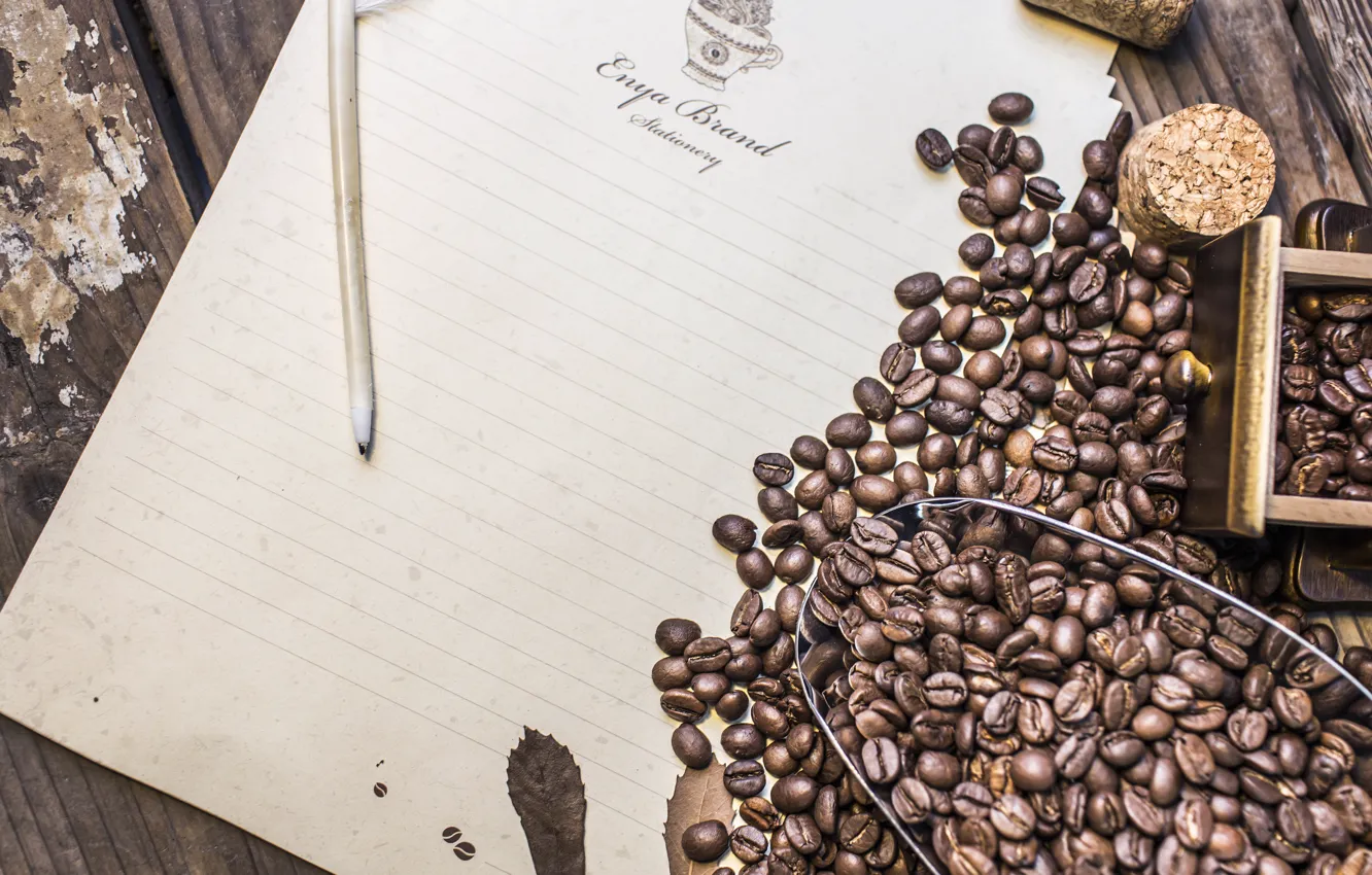 Photo wallpaper retro, coffee, coffee beans, coffee grinder
