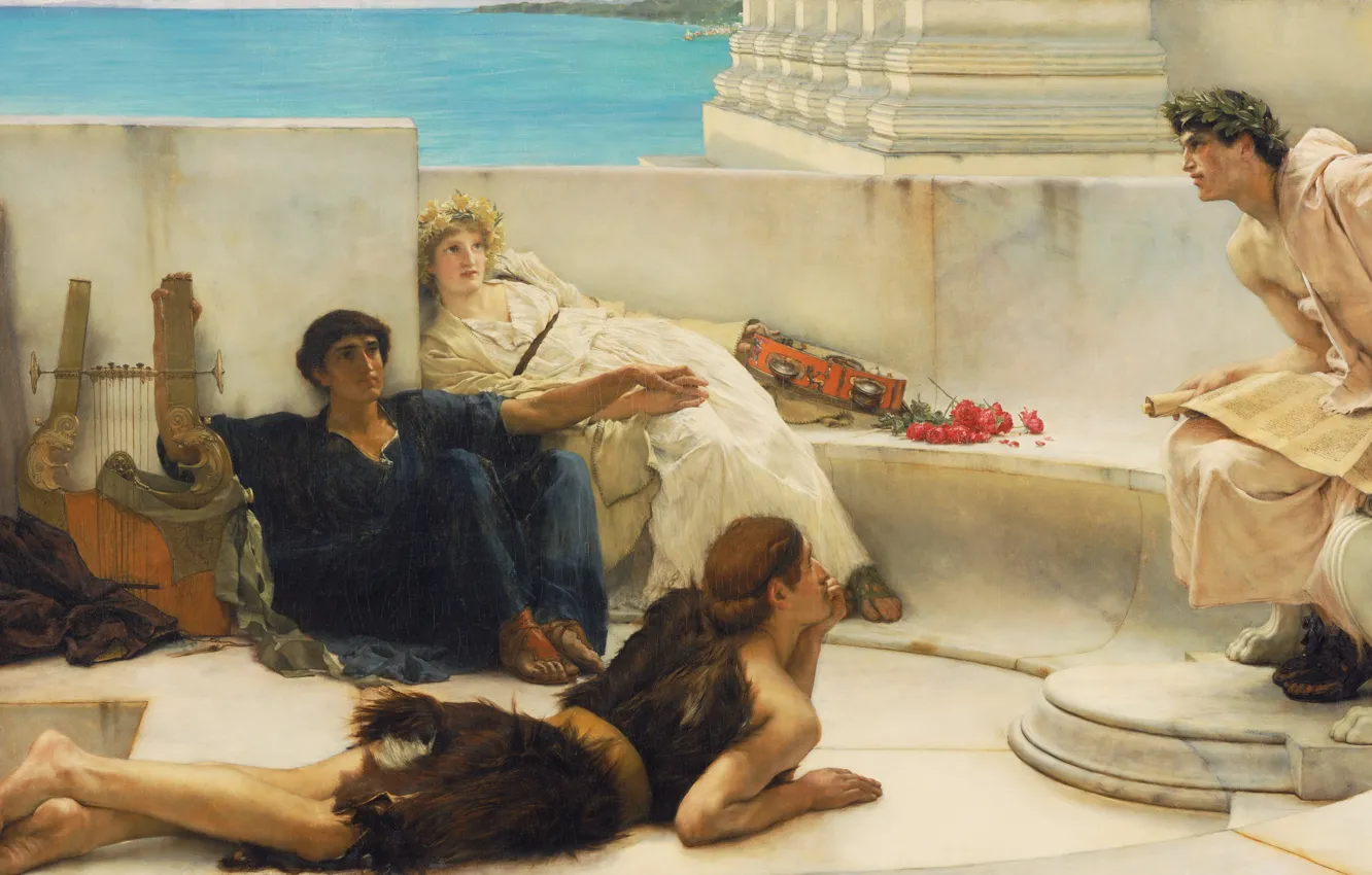Photo wallpaper picture, the poet, genre, Lawrence Alma-Tadema, Lawrence Alma-Tadema, Reading from Homer