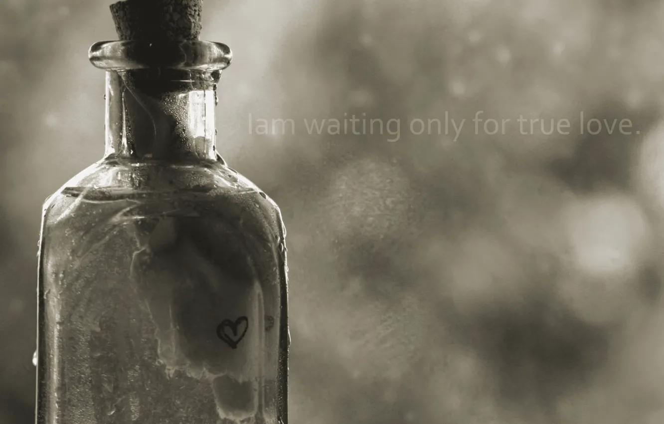 Photo wallpaper love, the inscription, bottle, note, i am waiting only for true love, searching