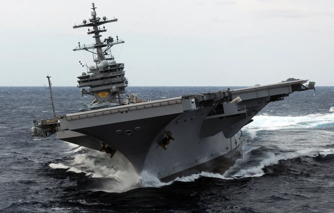 Photo wallpaper wave, the ocean, ship, the carrier, turn, USS, type "Nimitz", H.W. Bush