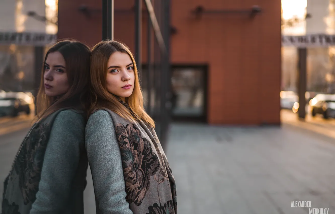 Photo wallpaper girl, long hair, brown hair, photo, photographer, model, face, coat