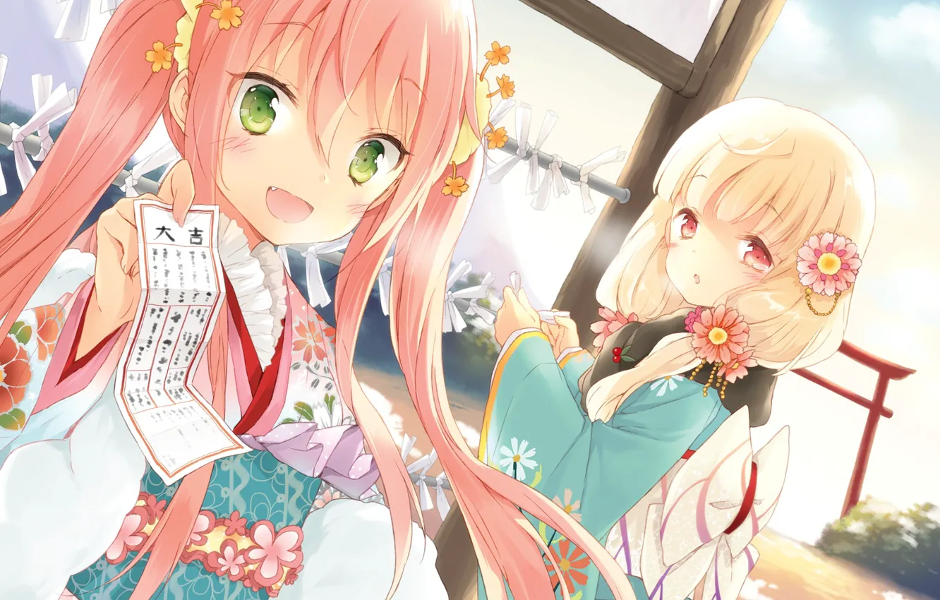 Photo wallpaper girl, joy, flowers, mood, holiday, the game, anime, characters