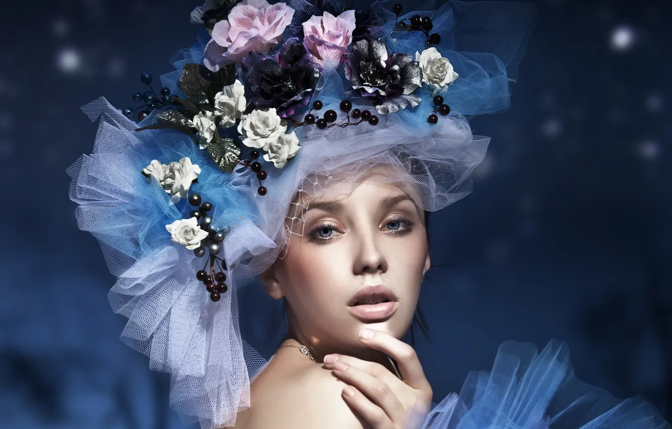 Photo wallpaper look, girl, flowers, hat, fashion, lace