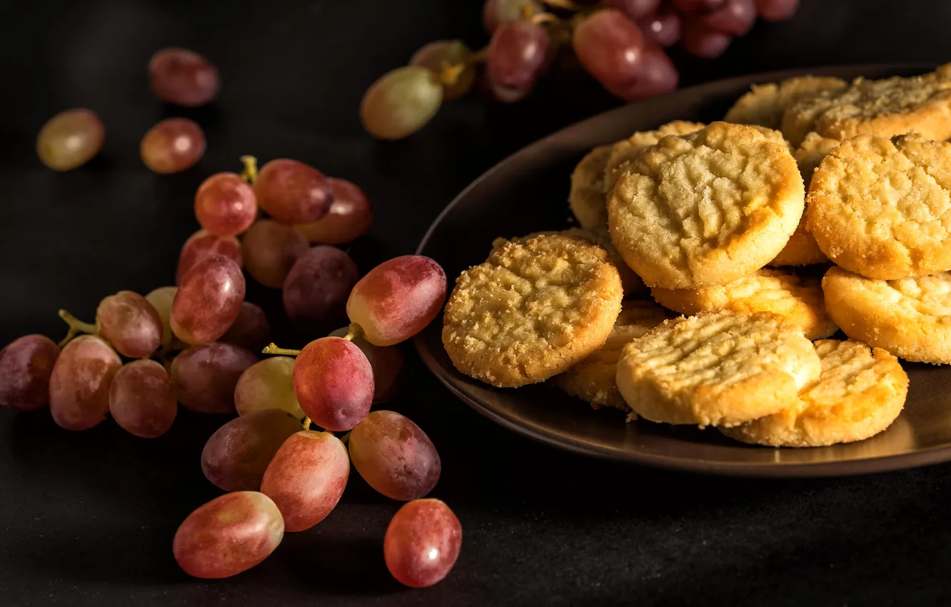 Photo wallpaper berries, grapes, still life, lemon cookies