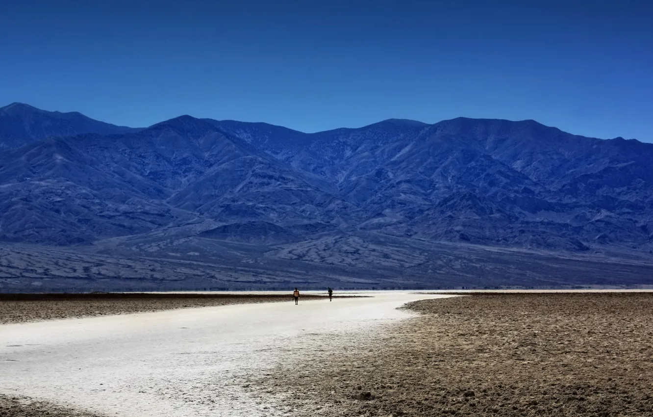 Photo wallpaper the sky, snow, landscape, mountains, blue, nature, people, people ))