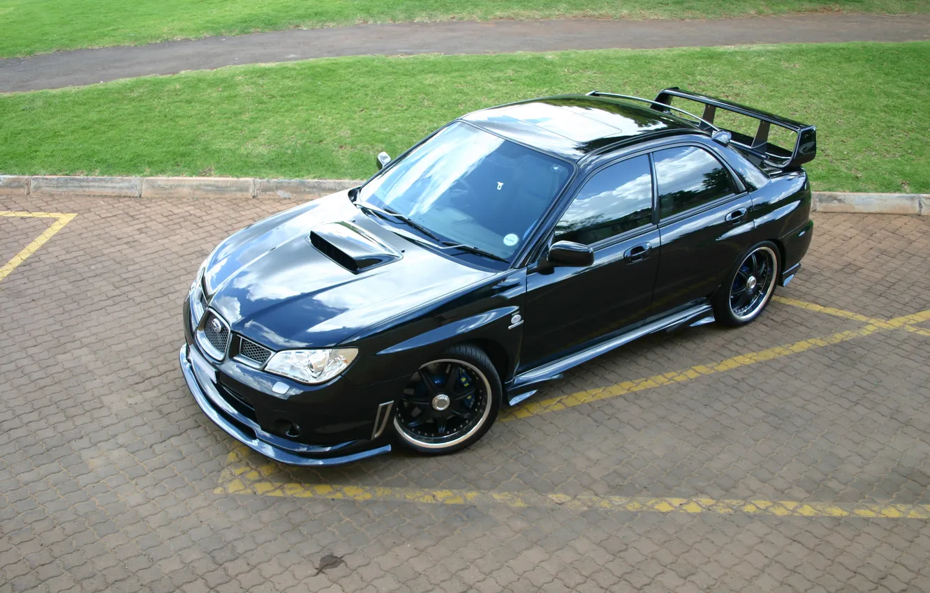 Photo wallpaper asphalt, reflection, lawn, black, tuning, sbaru