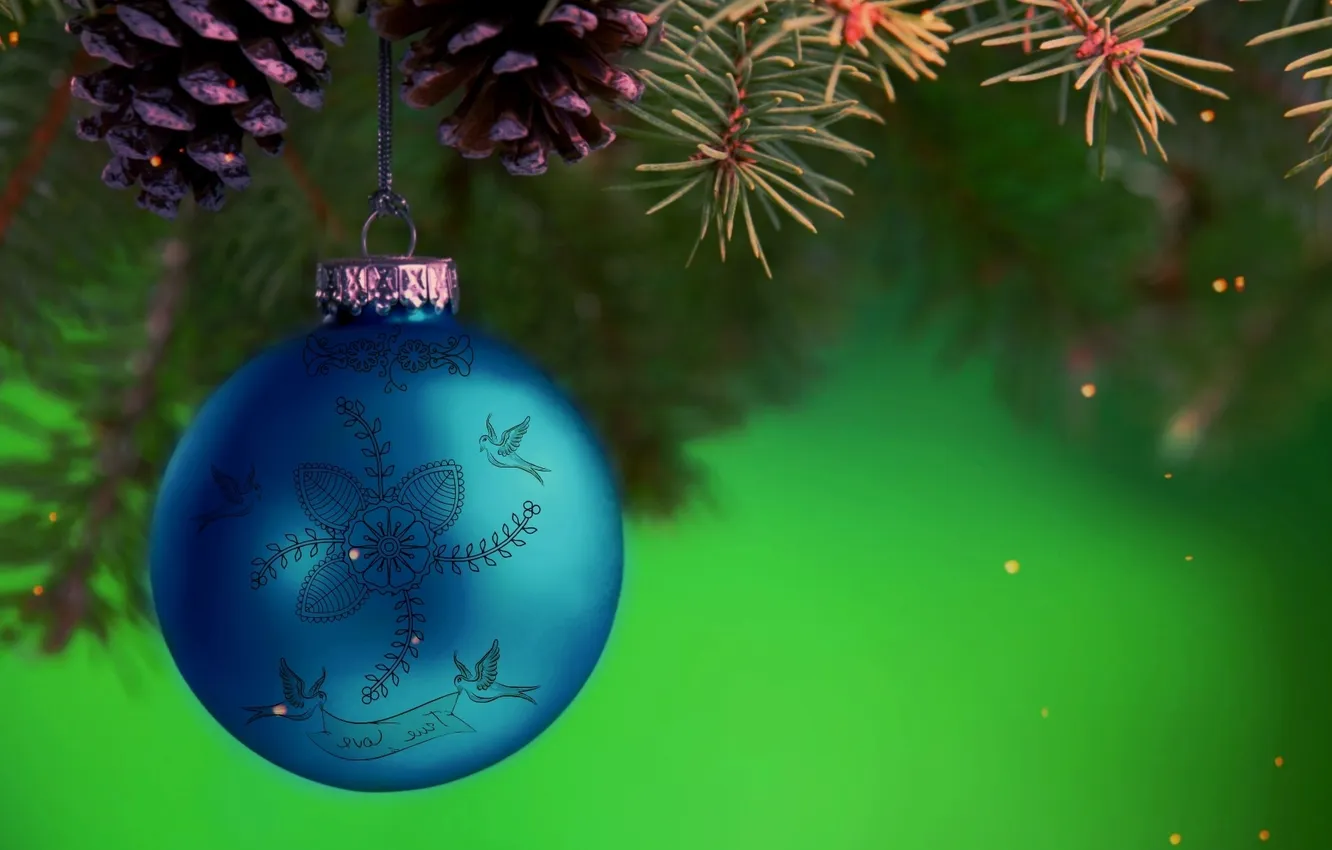 Photo wallpaper pattern, Christmas ball, fir-tree branches