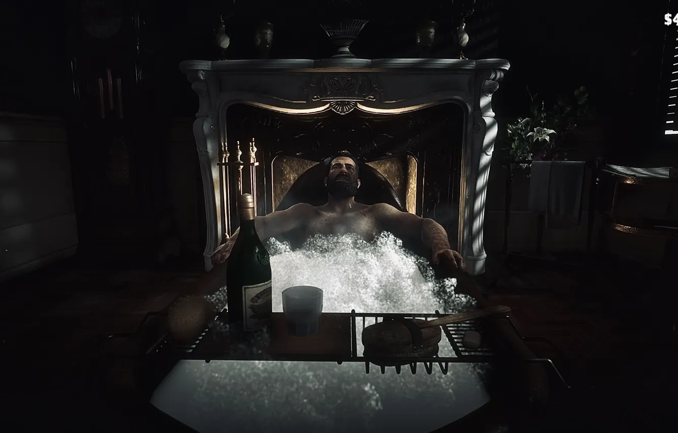 Photo wallpaper HDR, relax, game, Bad, foam, champagne, chimney, UHD