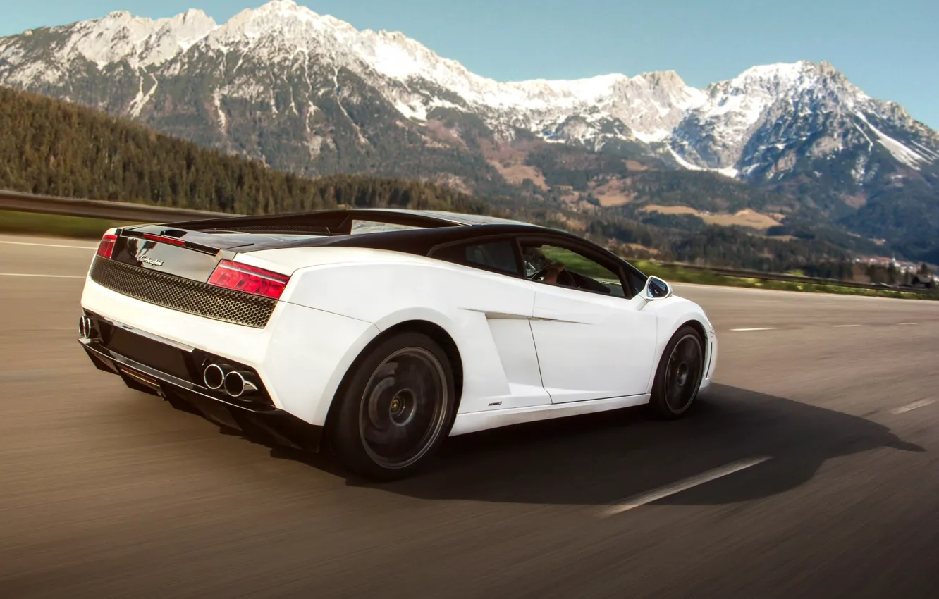 Photo wallpaper Lamborghini, Gallardo, Speed, Mountains, Supercar, Motion, LP560-4, Rolling