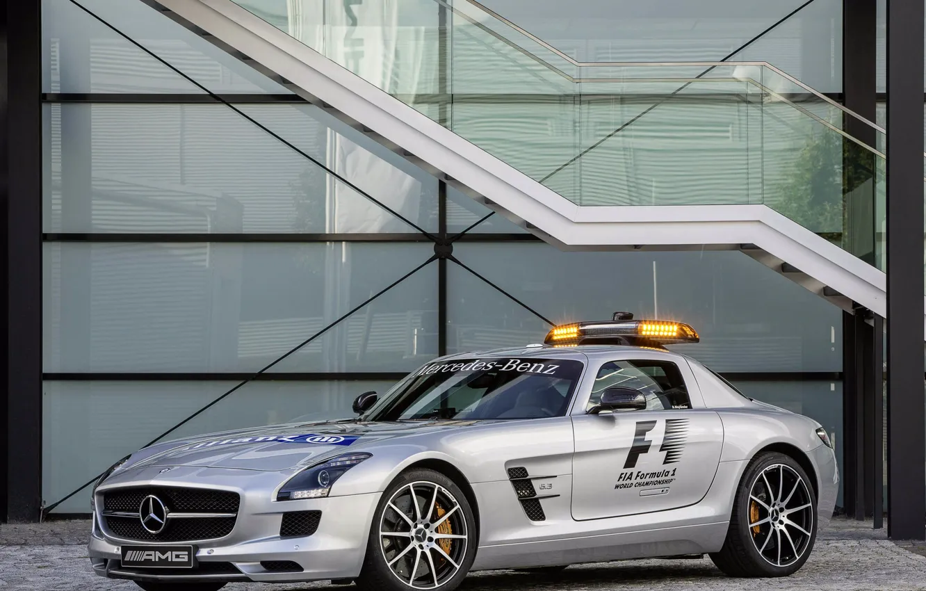 Photo wallpaper machine, silver, Mercedes, safety car, mercedes-benz sls amg, gt f1