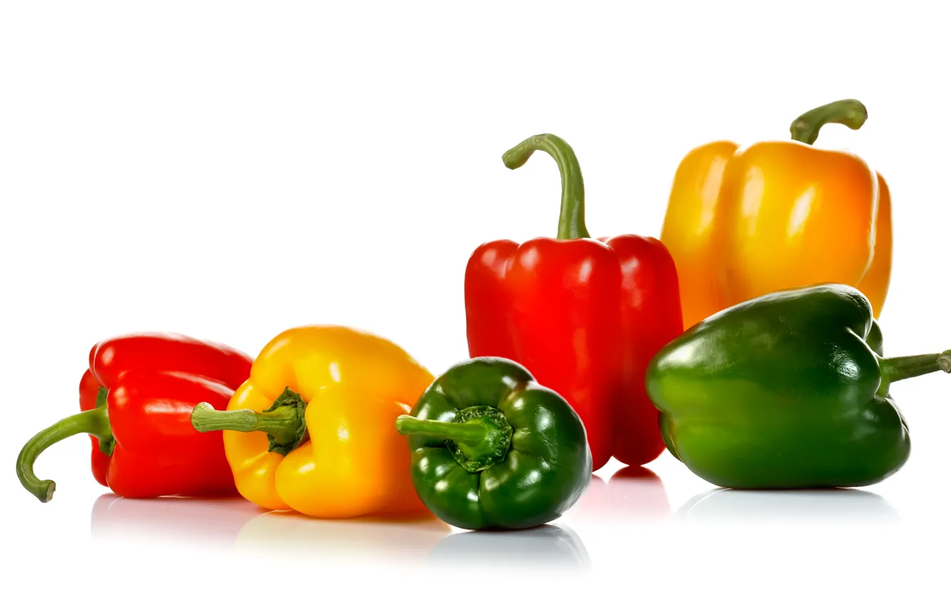 Photo wallpaper white background, pepper, vegetables